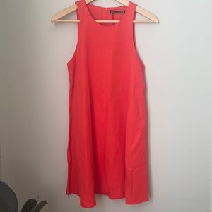 Zara Red Coral Linen Blend Shift Dress S
